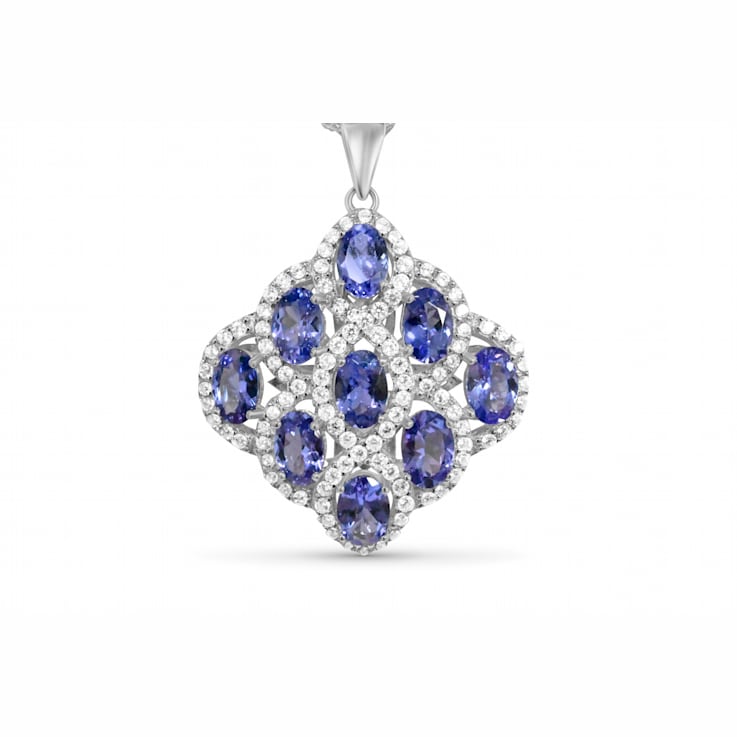 Oval Tanzanite and Cubic Zirconia Rhodium Over Sterling Silver Pendant
with chain, 4.27ctw