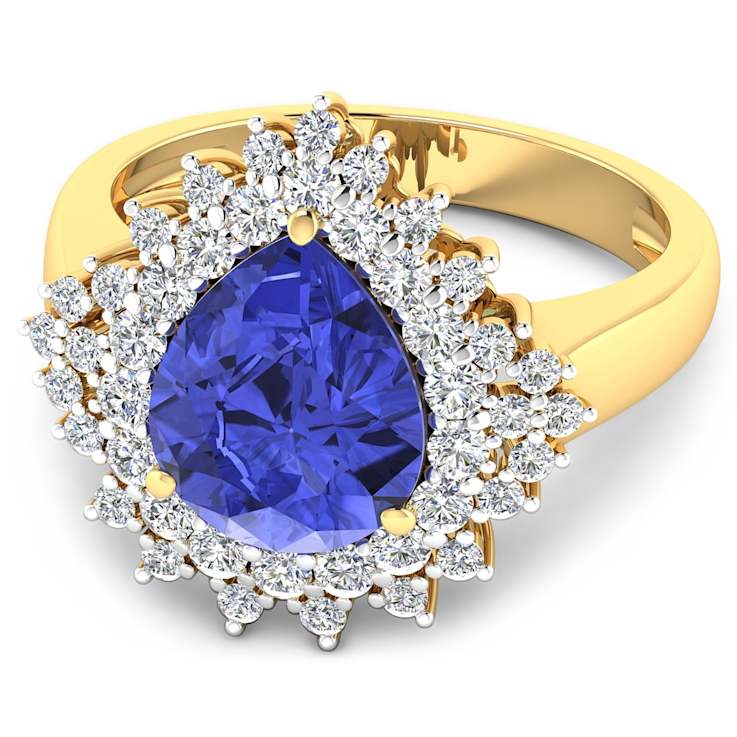 3.86ctw Violet Tanzanite and Diamond 14K Yellow Gold Halo Ring