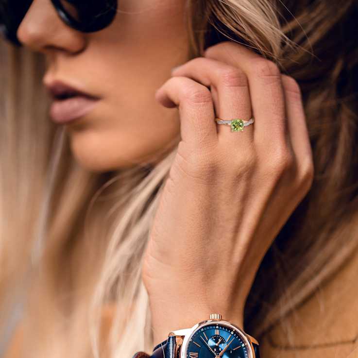 Peridot and Diamond 14K Yellow Gold Ring 1.25ctw