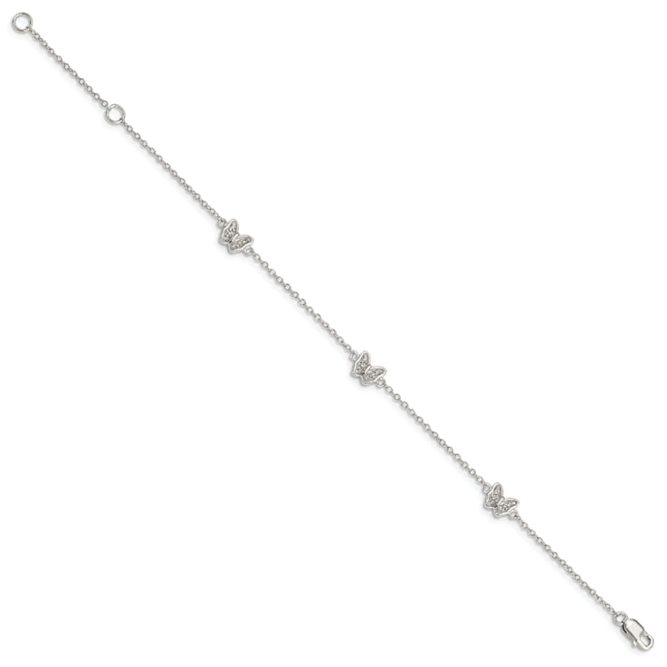Rhodium Over Sterling Silver Cubic Zirconia Butterfly with 1-inch
Extender Children's Bracelet