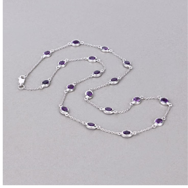 Oval Purple Amethyst By the Yard Rhodium Over Sterling Silver Station
Necklace 6.12ctw