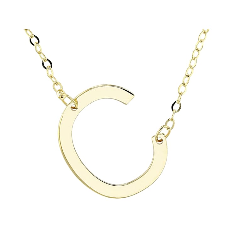 Sideways Initial C Necklace In Solid 14K Yellow Gold 18 Inch