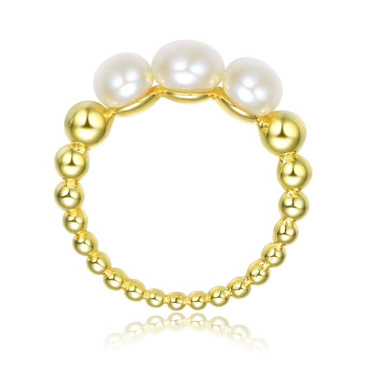 Pear Shape Freshwater Pearl Band Ring In 14K Gold Over Sterling Silver