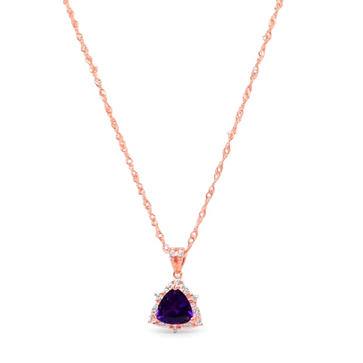 Trillion Amethyst and Cubic Zirconia 18K Rose Gold Over Sterling Silver
Pendant with chain, 2.59ctw