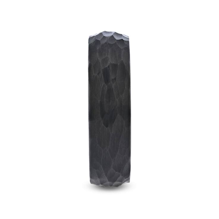 RENEGADE Domed Hammer Finish Black Tungsten Carbide Wedding Band with
Brushed Finish 6mm