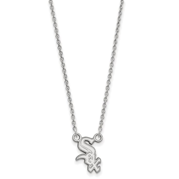 Rhodium Over Sterling Silver MLB LogoArt Chicago White Sox Pendant Necklace