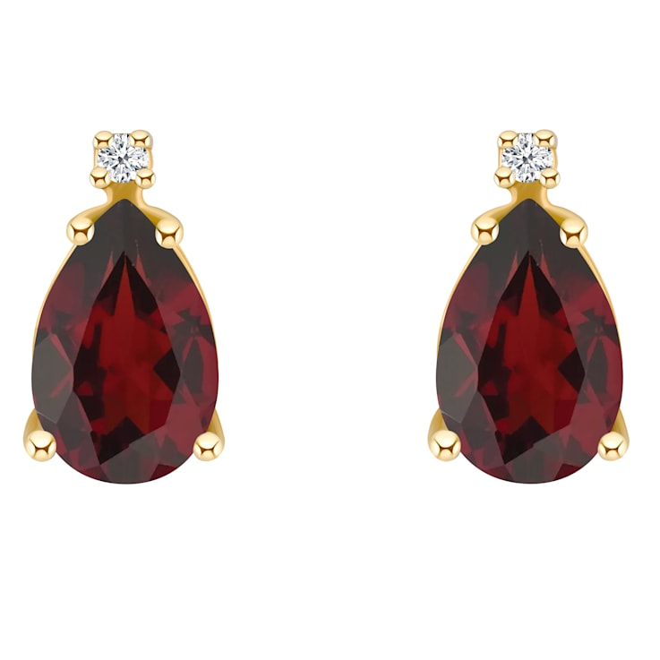 8x5mm Pear Shape Garnet with Diamond Accents 14k Yellow Gold Stud Earrings
