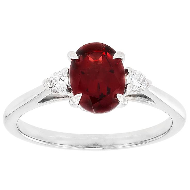 Red Garnet And Lab-Grown Diamond Three-Stone Ring In Sterling Silver