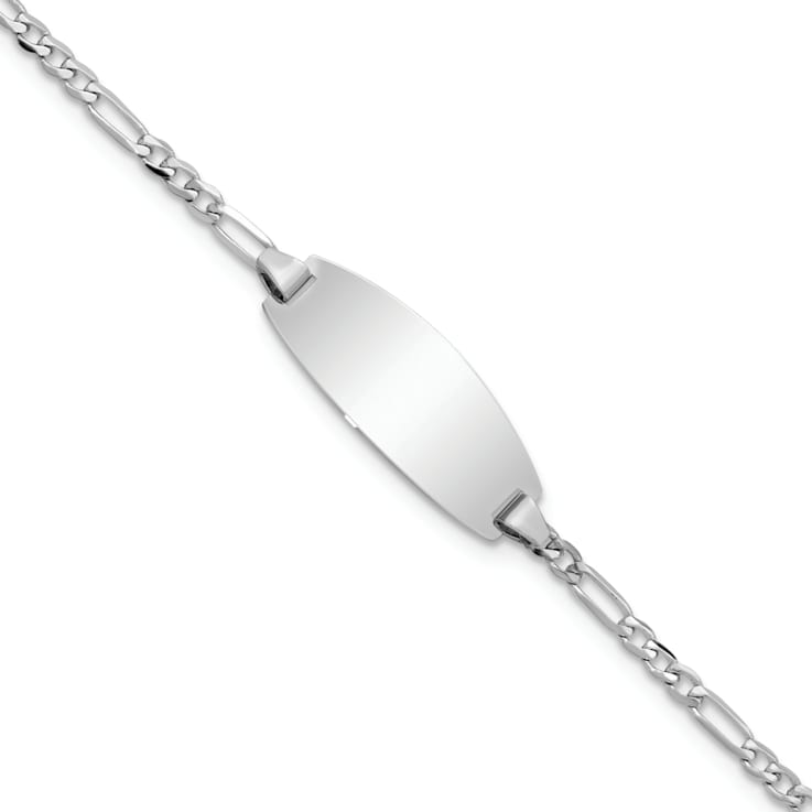 Rhodium Over 14k White Gold Oval Figaro Link ID Bracelet