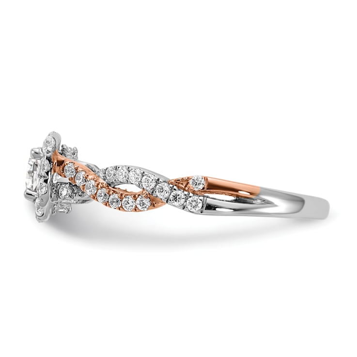 14K Two-tone Lab Grown Diamond Square Halo Engagement Ring 0.778ctw
