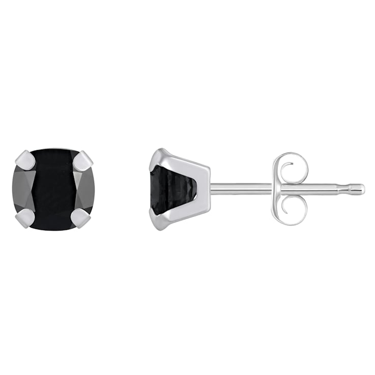 5mm Cushion Black Onyx Rhodium Over 10k White Gold Stud Earrings