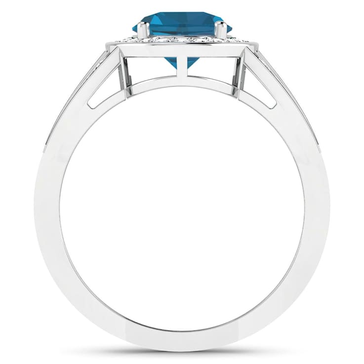 2.34ctw London Blue Topaz and Diamond 14K White Gold Halo Ring
