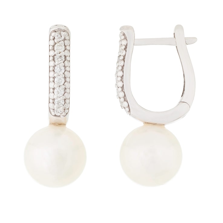 White Cultured Akoya Pearl 14k White Gold Earrings 7-7.5mm