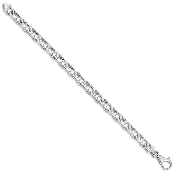 Rhodium Over 14k White Gold 7.4mm Hand-polished Fancy Link Bracelet