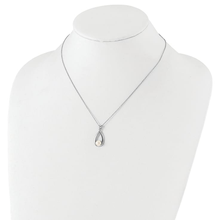 Rhodium Over Sterling Silver 6-7mm White Button Freshwater Cultured
Pearl Necklace