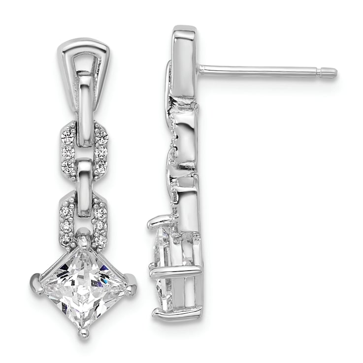 Rhodium Over Sterling Silver Polished Fancy Cubic Zirconia Link Post
Dangle Earrings