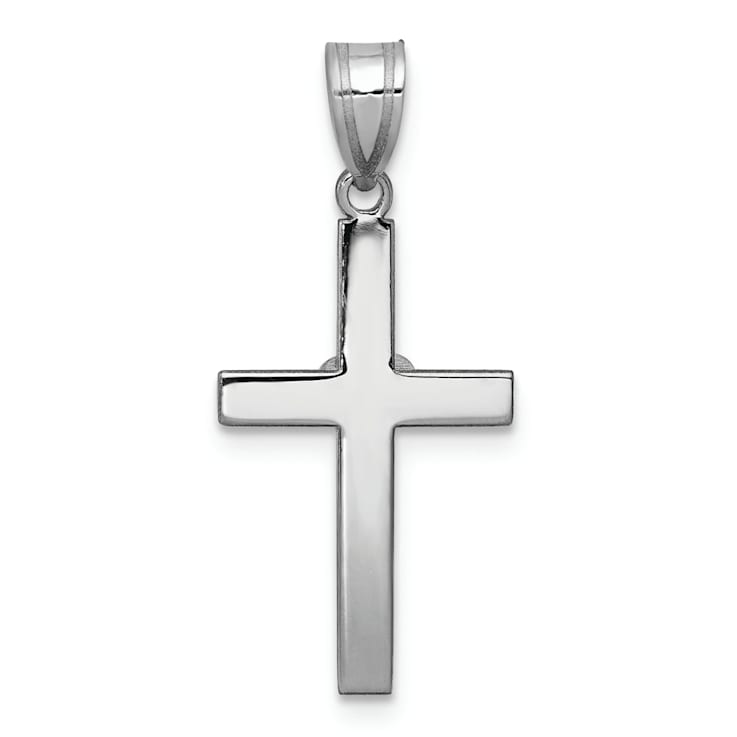 Rhodium Over 14K White Gold 0.01ct Diamond Heart Cross Pendant