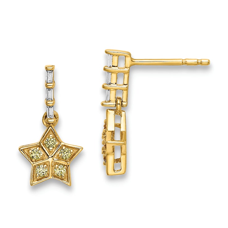 14k Yellow Gold Diamond and Yellow Sapphire Star Dangle Earrings