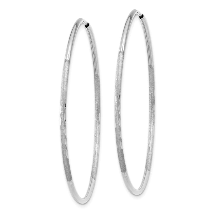 Rhodium Over 14k White Gold Diamond-Cut 1 5/8" Endless Hoop Earrings