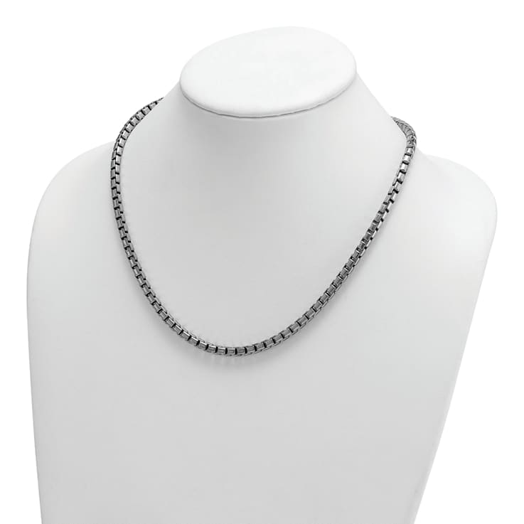 Rhodium Over Sterling Silver Polished 5.0mm Box 24 Inch Chain