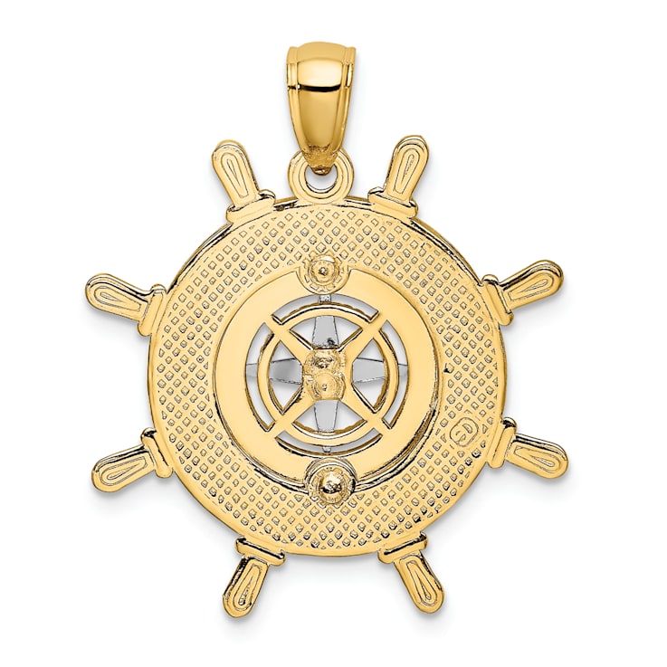 14k Yellow Gold and 14k White Gold Ship's Wheel with Nautical Compass Pendant