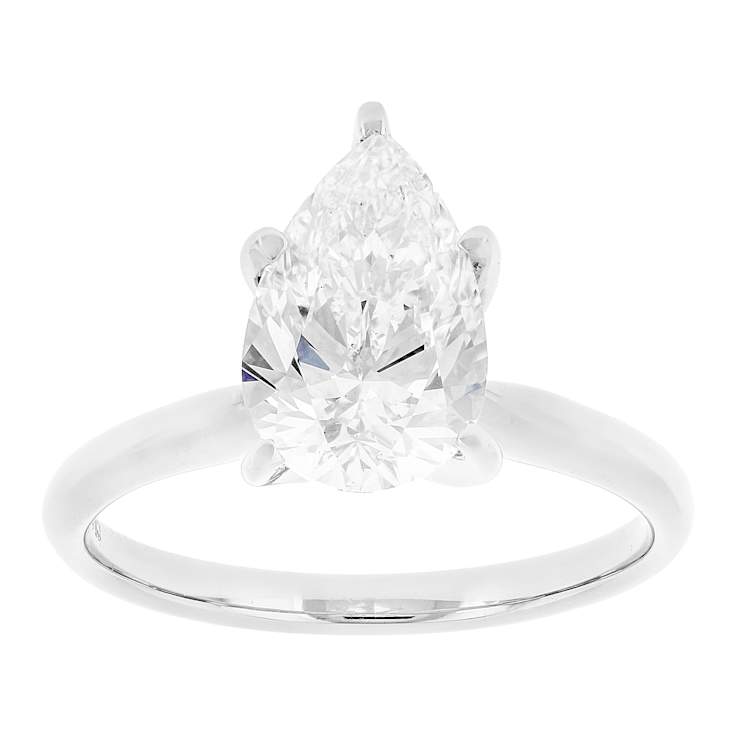 Lab-Grown Diamond Pear Shape Solitaire Ring In 14K White Gold 2.00ct