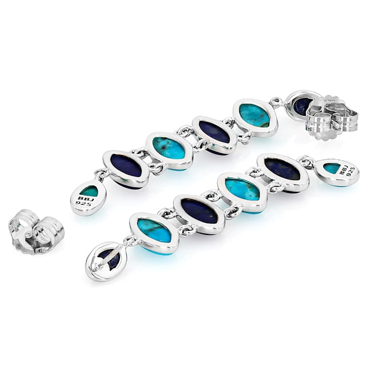 Lapis Lazuli With Turquoise Sterling Silver Dangle Earrings 10x5mm