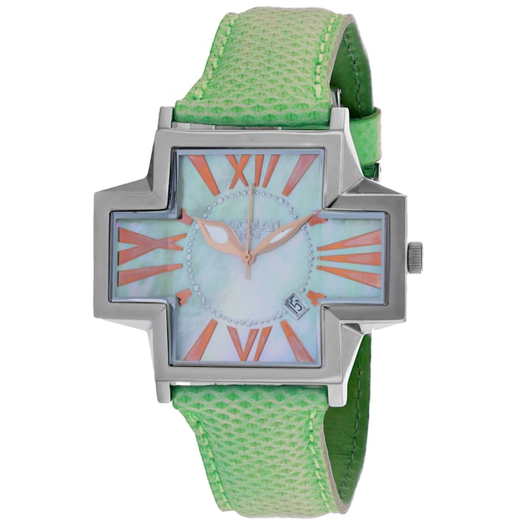 Locman Women's Italy Plus Mother-Of-Pearl Dial Green Leather Strap Watch