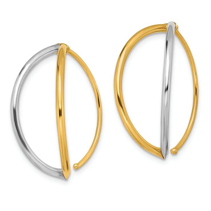14k Yellow Gold and Rhodium Over 14k Yellow Gold Dangle Threader Earrings