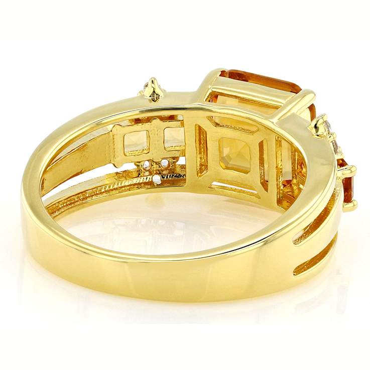 Citrine And White Zircon Ring In 18K Gold Over Sterling Silver 2.73ctw