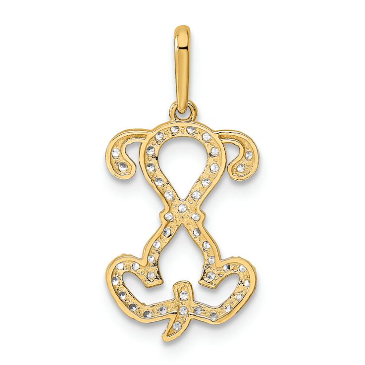 14k Yellow Gold Polished Cubic Zirconia Sitting Puppy Outline Pendant