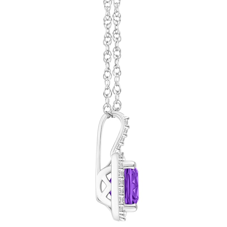 7mm Cushion Amethyst 1/6 ctw Diamond Rhodium Over Sterling Silver Halo
Pendant with Chain