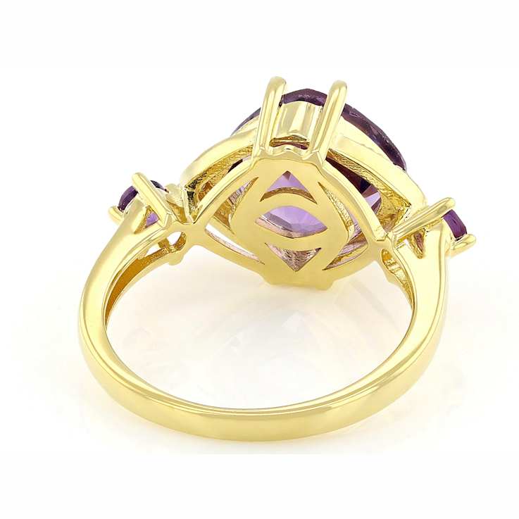 Amethyst With White Zircon Ring In 18K Gold Over Sterling Silver 3.88ctw