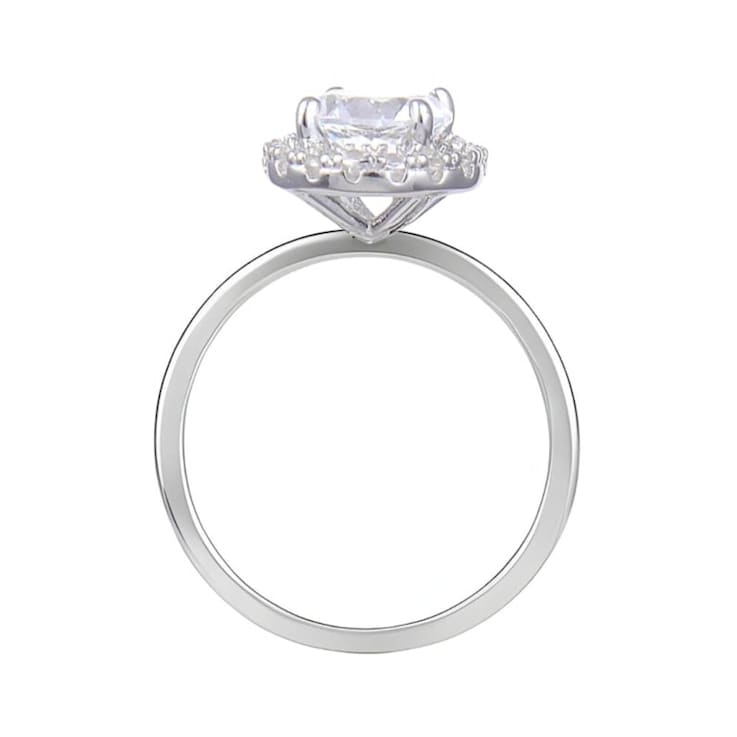 Rhodium Over Sterling Silver Round White Topaz Halo Ring 1.90ctw