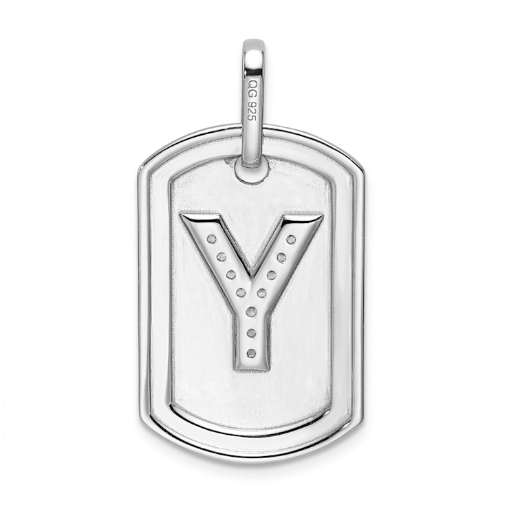 Rhodium Over 14k White Gold Diamond Initial Y Dog Tag Charm