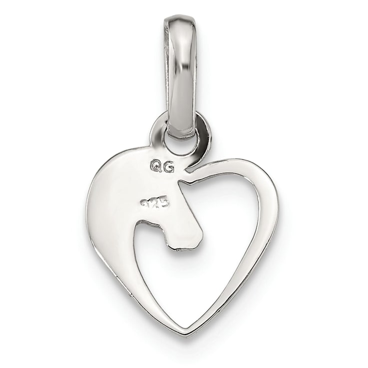 Rhodium Over Sterling Silver Open Heart Horse Head Pendant