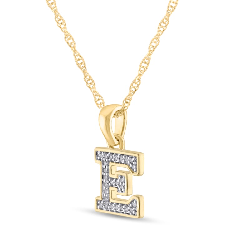 White Diamond Accent 10k Yellow Gold E Initial Pendant With 18” Rope Chain