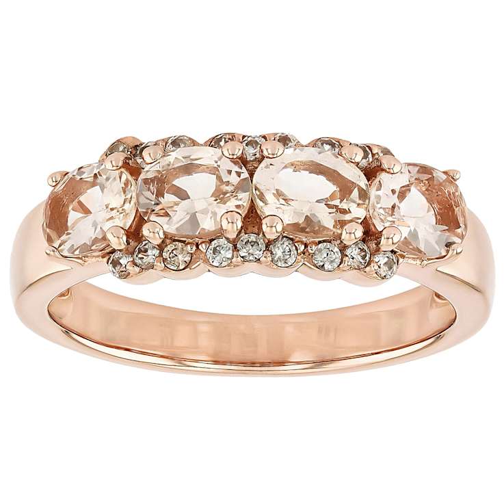 Morganite Oval And White Zircon Ring In 18K Rose Gold Over Sterling
Silver 1.14ctw