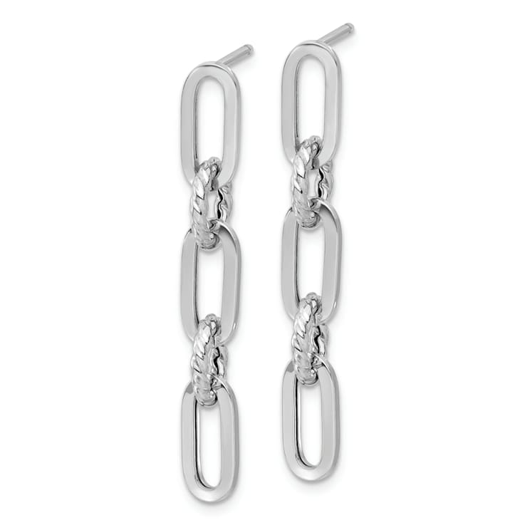 Rhodium Over 14k White Gold Polished and Textured Twisted Chain Link
Dangle Earrings