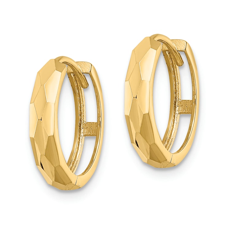14K Yellow Gold 9/16" Polished Faceted Hinged Hoop Earrings