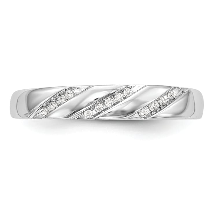 Rhodium Over 14K White Gold Diamond Trio Ladies Wedding Band 0.05ctw