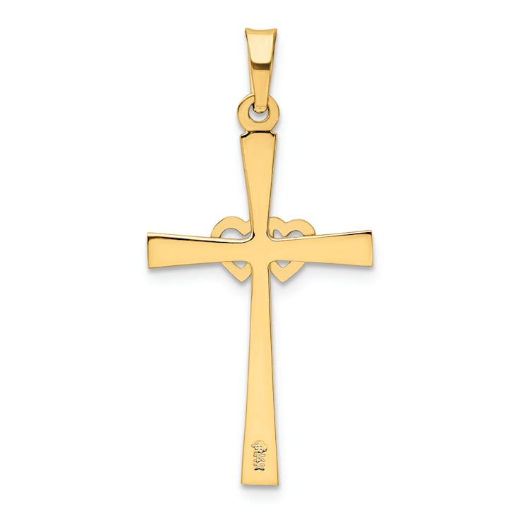14k Yellow Gold and 14k White Gold Textured and Polished Latin Cross
with Hearts Pendant