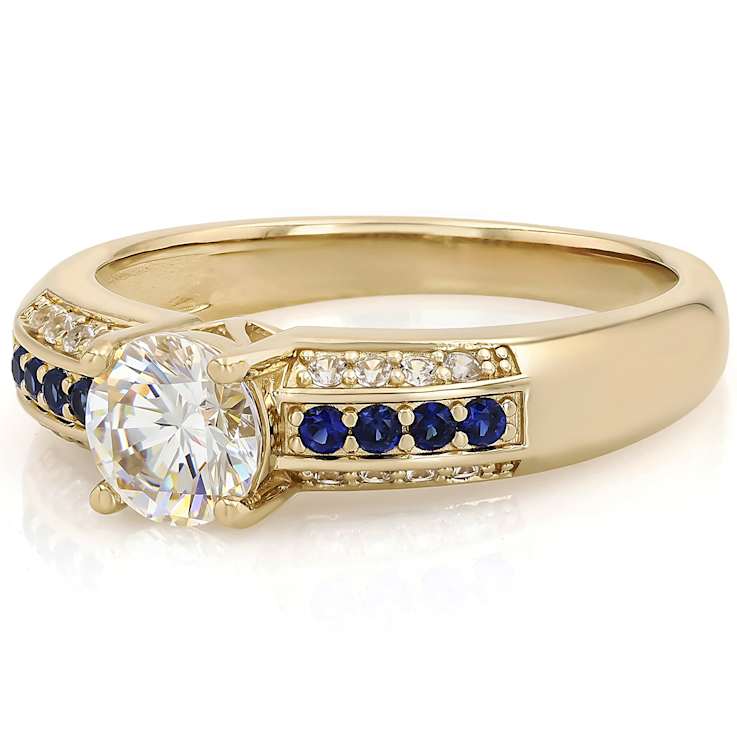 Diamond Simulant, Lab Blue Sapphire And White Zircon Ring In 18K Gold
Over Sterling Silver 1.50ctw