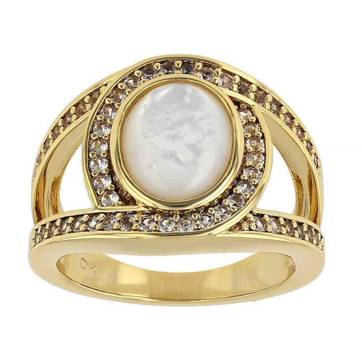 Mother-Of-Pearl And Lab-Created Sapphire Bypass Ring In 18K Gold Over
Brass 0.46ctw