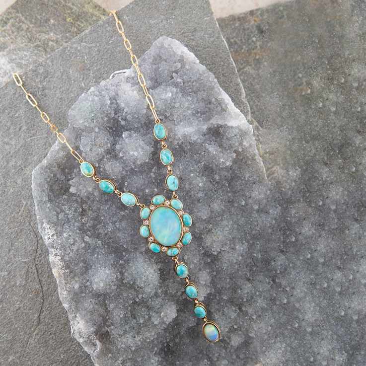Barse Jewelry Aurora Blue Opal Golden Y Necklace