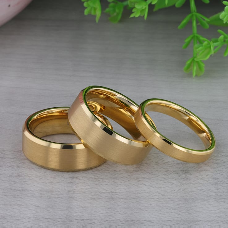 HONOR Gold-Plated Tungsten Beveled Polished Edges Flat Ring with Brushed
Center 8mm