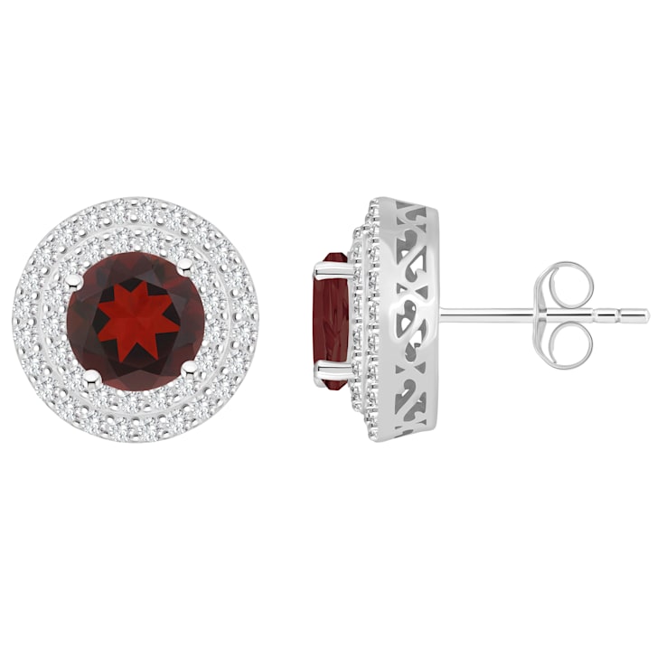 7mm Round Garnet And White Topaz Accent Rhodium Over Sterling Silver
Double Halo Stud Earrings
