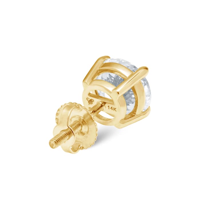 White Cubic Zirconia 14k Yellow Gold Studs With Velvet Gift Box 4ctw