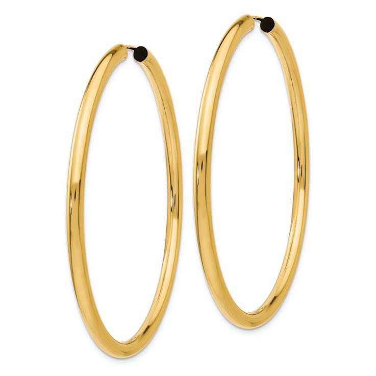 14k Yellow Gold 2 3/16" Polished Endless Tube Hoop Earrings