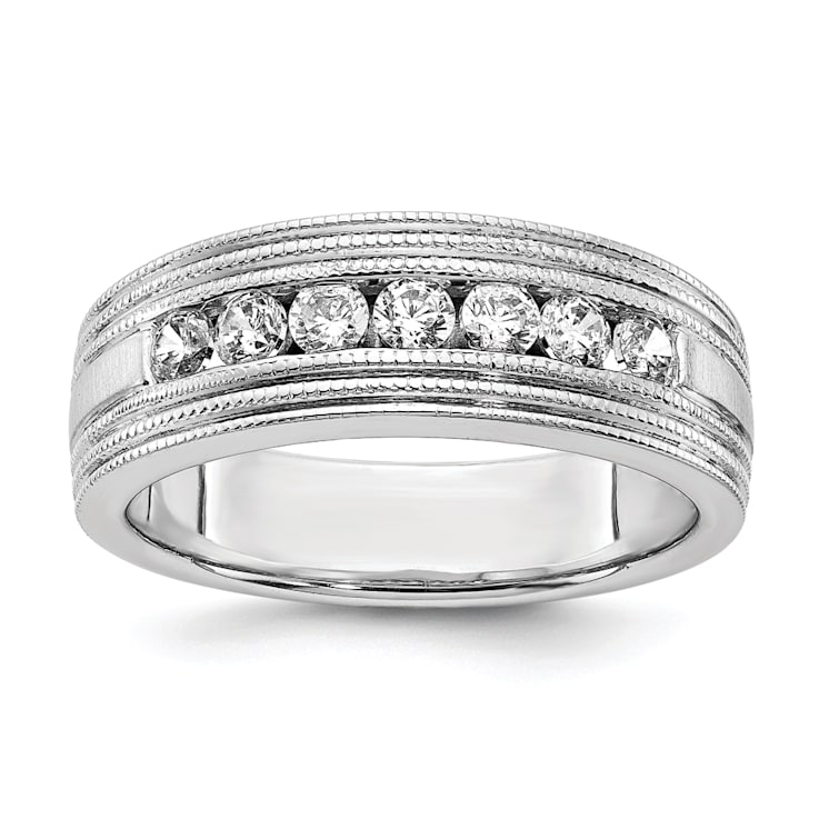 Rhodium Over 14K White Gold Lab Grown Diamond SI1/SI2, G H I, Polish and
Satin Men's Ring